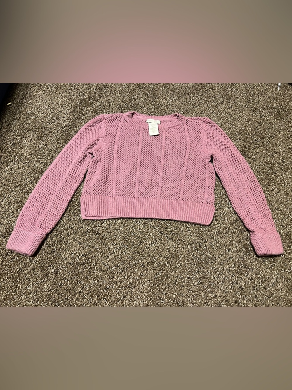 Pink Knit Crewneck Crop Sweater - Girls’ 7/8